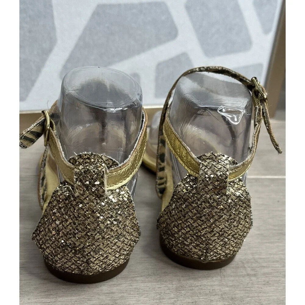 Sperry Top-Sider Women Summerlin Glitter T-Strap Sandals Gold Leather Flat 7 M